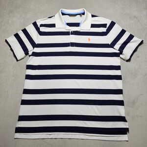 Polo Golf Ralph Lauren Mens XL Striped Short Sleeve Polo Shirt Navy White Orange
